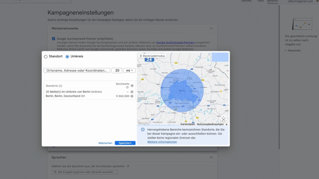 Google Ads Standortfunktion mit einzelnen Städten statt Umkreisfunktion einrichten