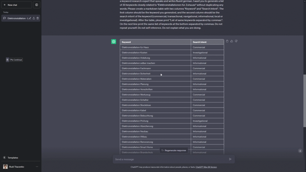 Von Keywords Everywhere generierter ChatGPT-Prompt für Keyword-Synonyme